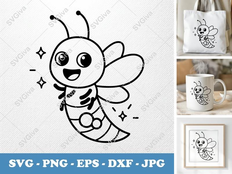 Firefly Smiling Happily SVG | Friendly Rounded Body Bean-Shaped Forms | PNG DXF EPS | Cricut Silhouette File