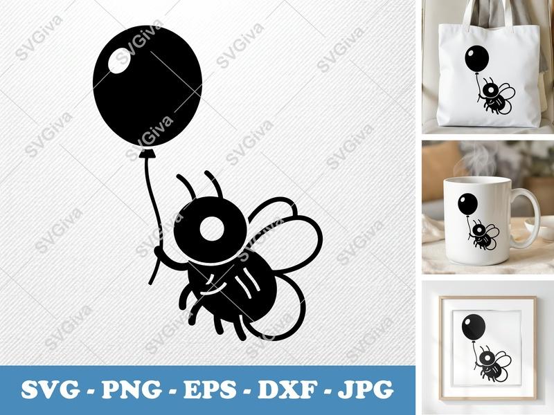 Firefly SVG Balloon Cut File | Modern Insect Design, PNG EPS DXF for Cricut, Silhouette