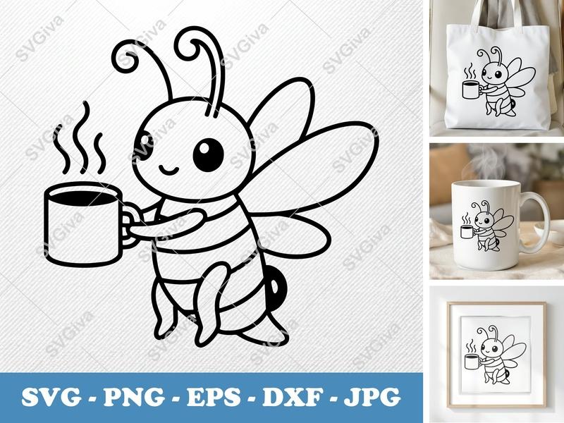 Firefly SVG, Cute Firefly Coffee Mug Clipart, Modern Firefly Cut File for Cricut, Silhouette, PNG, EPS, DXF Instant Download