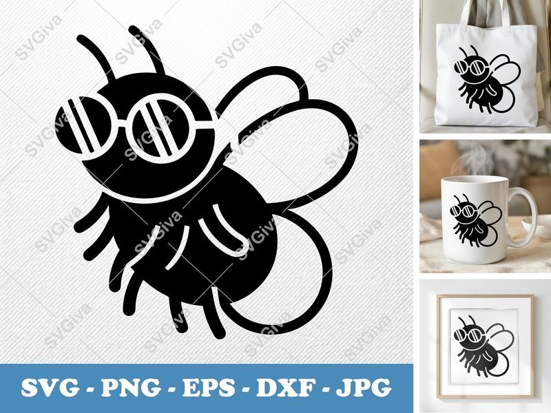 Firefly SVG with Sunglasses | Modern Bug Cut File | PNG, EPS, DXF for Cricut & Silhouette | Cool Insect Art