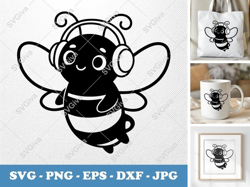 Firefly wearing headphones SVG | Puffy Cartoon Design | Inflated Pillow-Soft Cut File for Cricut, Silhouette | PNG, DXF, EPS