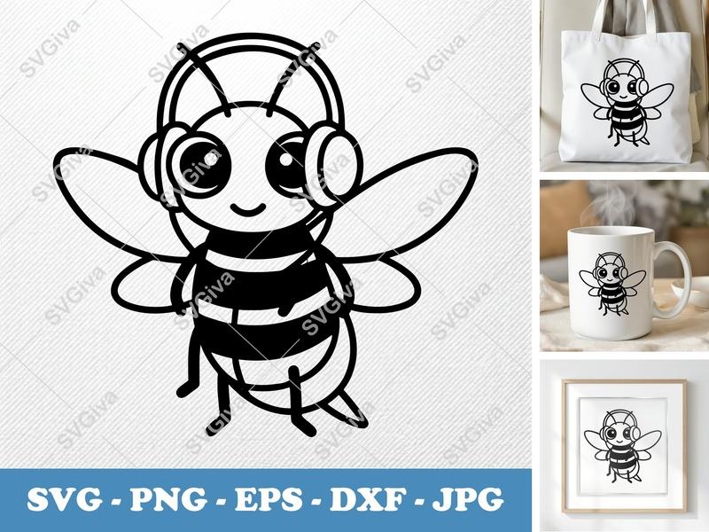 Firefly Wearing Headphones SVG | Rounded Bean-shaped Friendly Cut File | PNG DXF EPS | Cricut Silhouette Design