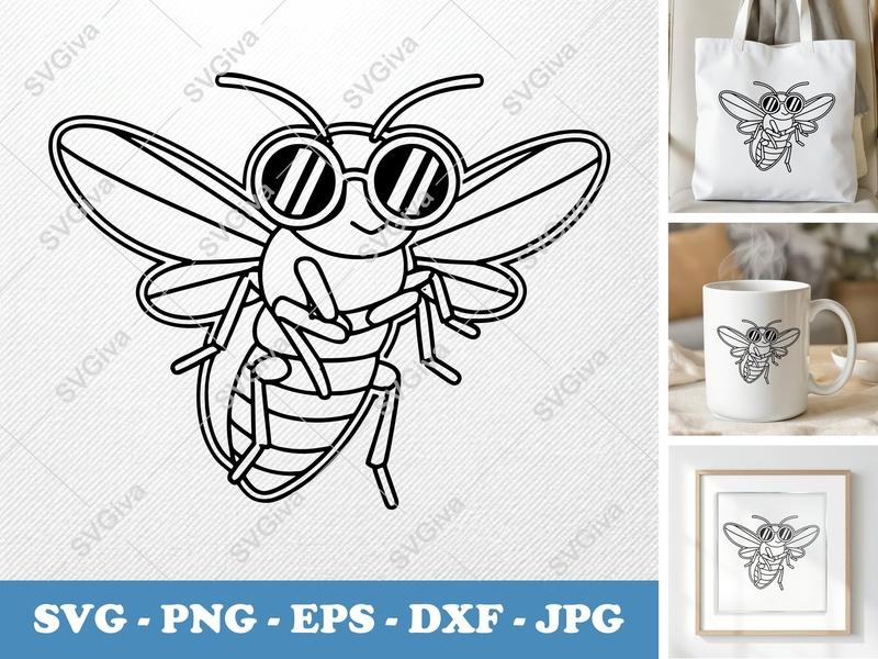 Firefly wearing sunglasses SVG | Double-Outline | Thick Contour | Basic Shapes | PNG DXF EPS | Cricut Silhouette