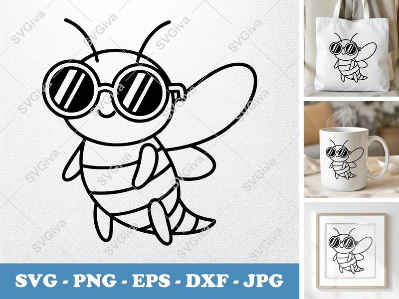 Firefly wearing Sunglasses SVG | Friendly Cartoon Rounded Body Cut File | PNG DXF EPS for Cricut Silhouette