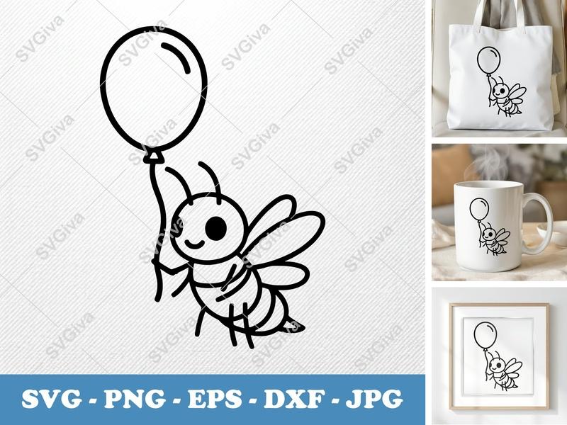 Firefly with Balloon SVG | Minimalist Character Cut File | Bold Contour, Clean Fill | PNG DXF EPS | Cricut Silhouette