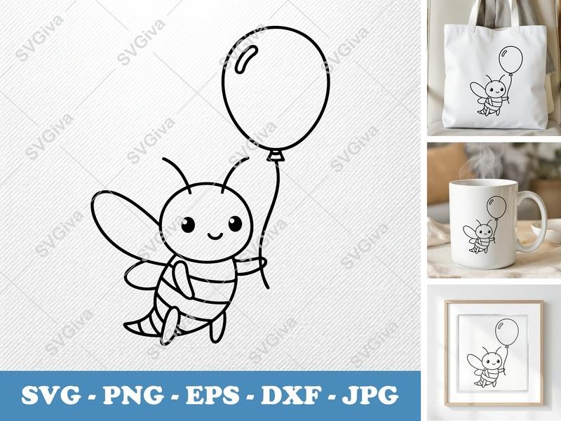 Firefly with Balloon SVG | Rounded Body, Friendly Design | PNG DXF EPS | Cricut Silhouette Cut File