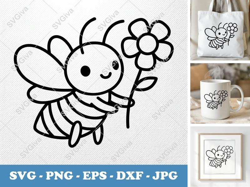 Firefly with flower SVG | Friendly Bean-Shaped Cut File | PNG DXF EPS | Cricut Silhouette Design