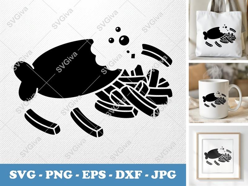 Fish and Chips Partially Eaten SVG | Puffy Soft Shapes Cut File | PNG DXF EPS for Cricut Silhouette