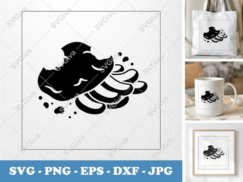 Fish And Chips SVG, Modern Food Cut File, Eaten Fish, Wavy Chips, PNG EPS DXF for Cricut, Silhouette