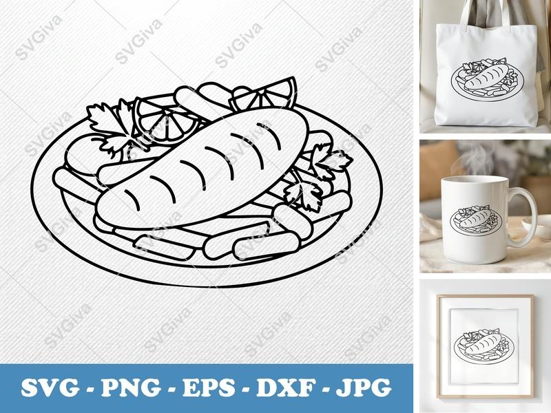 Fish and Chips with Garnish SVG | Friendly Rounded Bean-Shaped Design | PNG DXF EPS | Cricut Silhouette File