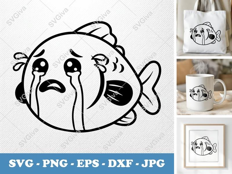 Fish Crying SVG | Puffy Soft Shapes | Inflated Pillow-Soft | PNG DXF EPS | Cricut Silhouette File