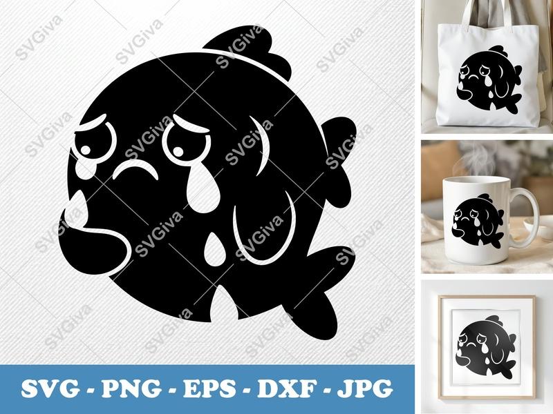 Fish Crying SVG | Sad Fish Cut File, Cartoon Fish | PNG EPS DXF for Cricut, Silhouette | Cute Ocean Animal Decor