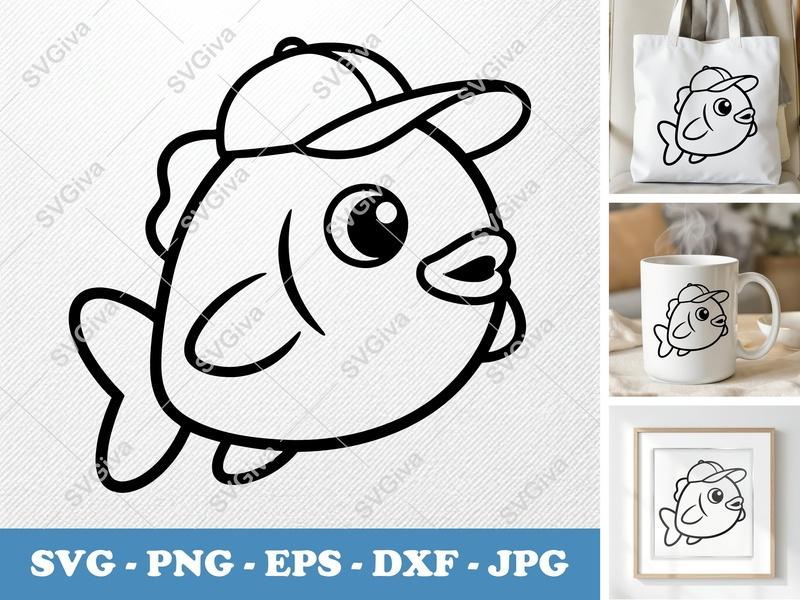 Fish in a Cap SVG PNG DXF EPS | Cricut Silhouette Cut File Vector Art