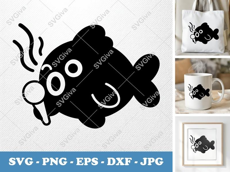 Fish Singing SVG | Cute Modern Fish with Microphone PNG EPS DXF | Cricut Silhouette Cut File | Funny Ocean Animal Clipart