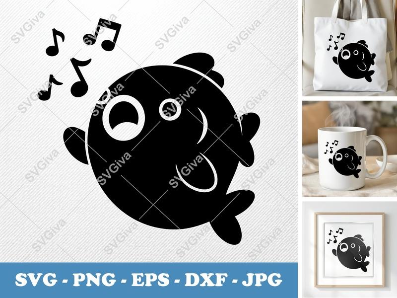 Fish Singing SVG | Cute Music Notes PNG EPS DXF | Ocean Animal Cut File for Cricut, Silhouette | Modern Kids Craft