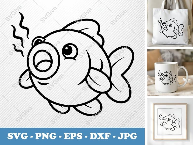 Fish Singing SVG PNG DXF EPS | Cute Cartoon Fish Cut File Cricut Silhouette Vector