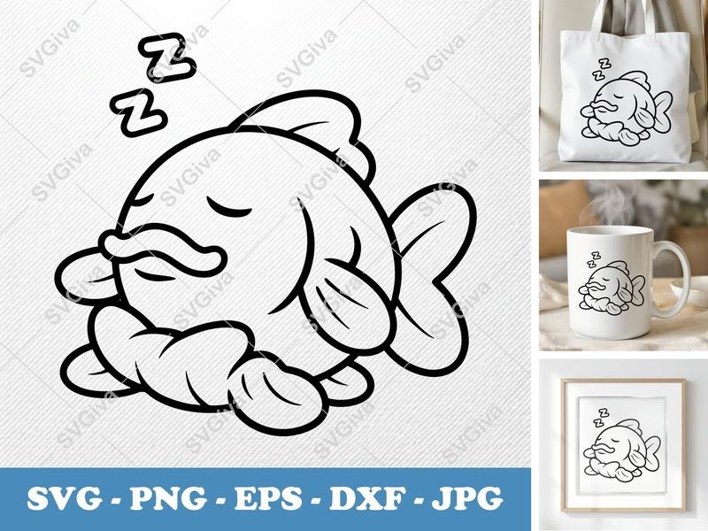 Fish Sleeping SVG | Cute Fish Cut File PNG DXF EPS for Cricut Silhouette