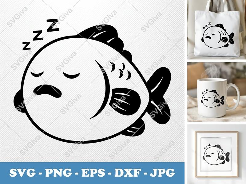 Fish Sleeping SVG | Puffy Soft Forms | PNG DXF EPS | Cricut Silhouette File
