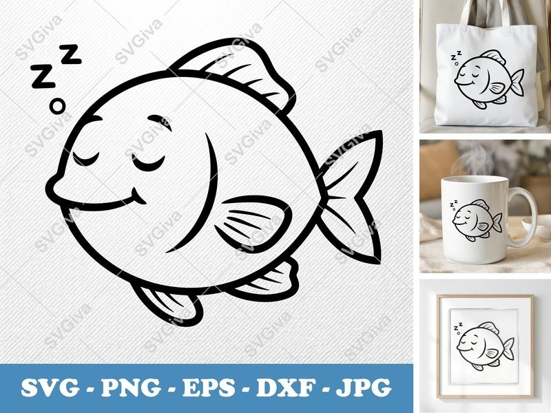 Fish Sleeping SVG | Rounded Friendly Bean-Shaped Design | PNG DXF EPS | Cricut Silhouette Cut File