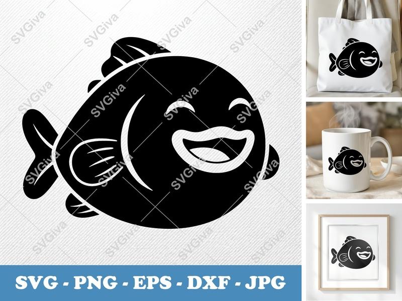 Fish Smiling Happily SVG | Puffy Soft Forms Cut File | PNG DXF EPS | Cricut Silhouette | Inflated Design