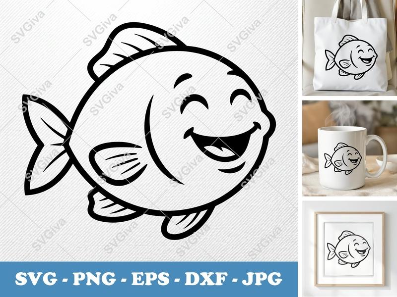 Fish Smiling Happily SVG | Rounded, Friendly Bean-Shaped Design | PNG, DXF, EPS for Cricut & Silhouette