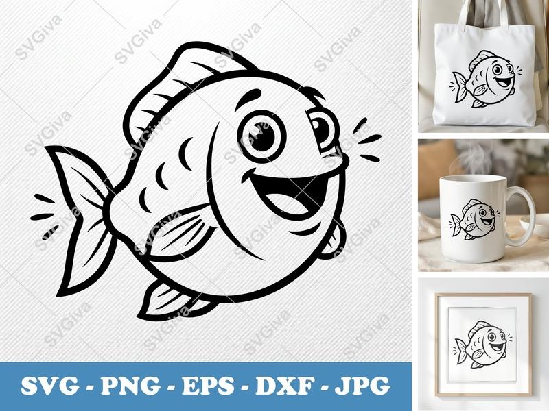 Fish SVG | Cute Cartoon Fish Cut File for Cricut & Silhouette | Smiling Fish PNG EPS DXF | Ocean Animal Vector Design