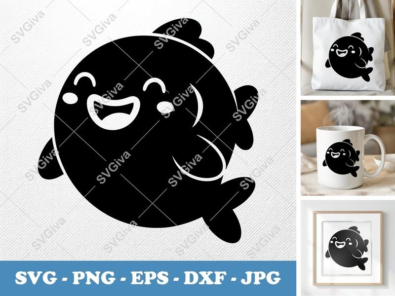 Fish SVG | Cute Kawaii Smiling Fish Cut File | PNG EPS DXF for Cricut, Silhouette | Ocean Animal Vector Art