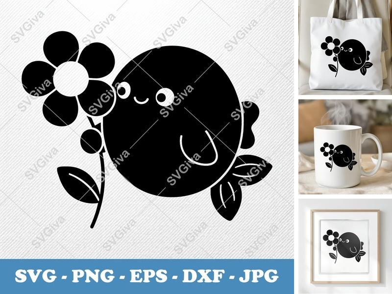 Fish SVG | Cute Puffer with Flower | Modern Kawaii Design | PNG EPS DXF for Cricut Silhouette