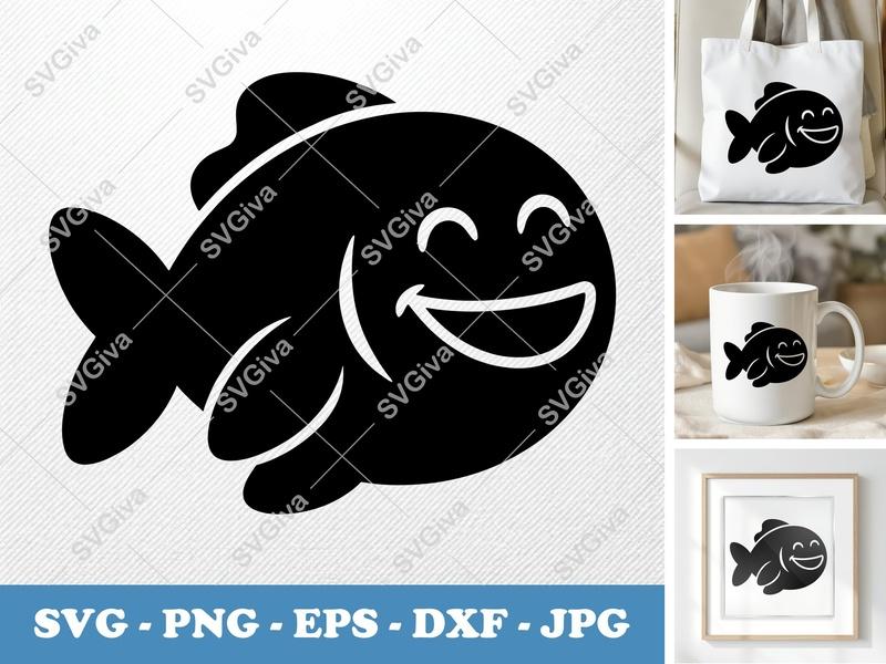 Fish SVG | Happy Smiling Aquatic Creature Cut File | Modern Cartoon Design for Cricut, Silhouette | PNG EPS DXF Vector