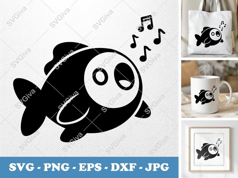 Fish SVG | Singing Music Notes | Cute Cartoon | Modern Clean Design | PNG EPS DXF for Cricut Silhouette