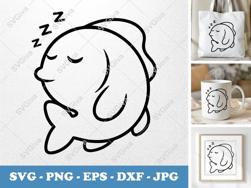 Fish SVG Sleeping, Cute Cartoon Nautical Animal, Zzz Vector | PNG EPS DXF | Cricut Silhouette Cut File
