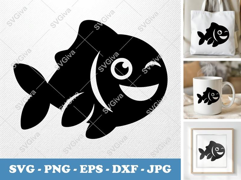 Fish SVG | Winking Smiling Fish | Cute Ocean Animal Cut File | PNG EPS DXF for Cricut Silhouette Vinyl Decal