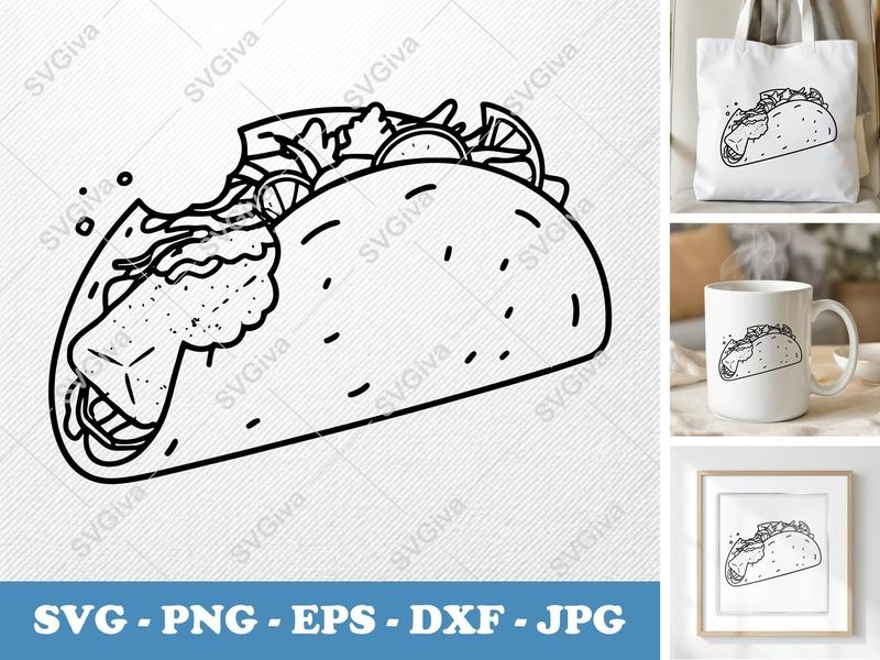 Fish Taco Partially Eaten SVG | Minimalist Line Art | PNG DXF EPS | Cricut Silhouette Cut File
