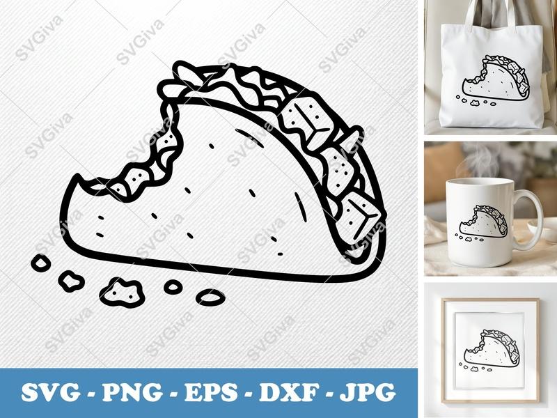 Fish Taco Partially Eaten SVG | Puffy Soft Forms | PNG DXF EPS | Cricut Silhouette Food Cut File