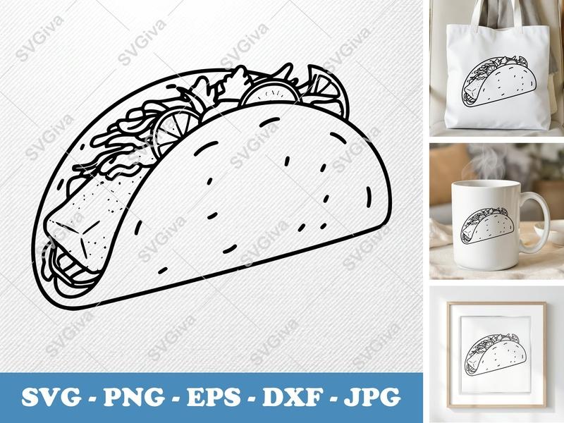 Fish Taco SVG | Minimalist Character Design | Bold Outline Clean Fill | PNG DXF EPS | Cricut Silhouette File