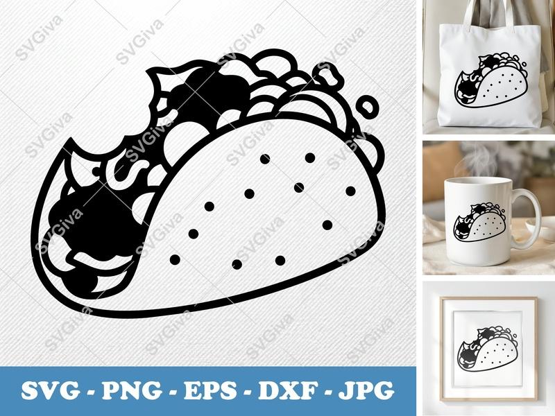 Fish Taco SVG | Modern Clean Design | Bitten Taco Clipart | PNG EPS DXF for Cricut & Silhouette Cut Files