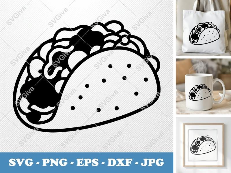 Fish Taco SVG | Modern Clean Design, Food Outline | PNG EPS DXF | Cricut Silhouette Cut File