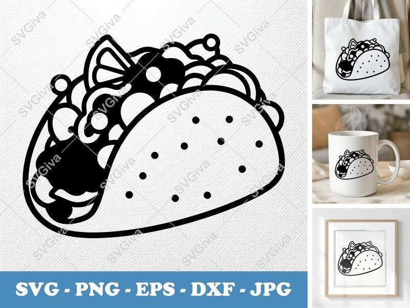 Fish Taco SVG | Modern Clean Design, Foodie Cut File | PNG EPS DXF for Cricut, Silhouette | Kitchen Decor, Mexican Food Clipart