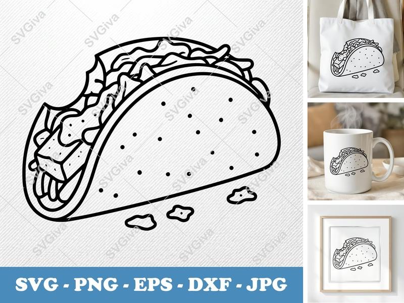 Fish Taco SVG | Modern Clean Design, Outline Icon | PNG EPS DXF for Cricut, Silhouette | Foodie Clipart