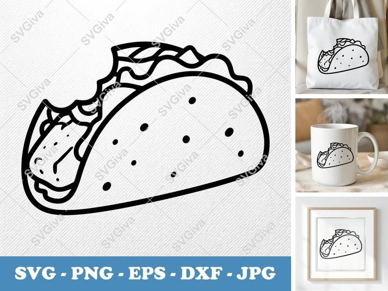 Fish Taco SVG | Modern Outline Design | Food Bite Clipart | PNG EPS DXF for Cricut & Silhouette