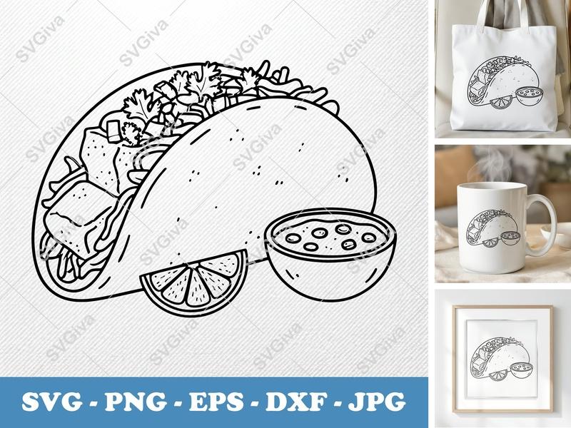Fish Taco SVG with Garnish | Friendly Rounded Bean-Shaped Design | PNG DXF EPS | Cricut Silhouette Cut File