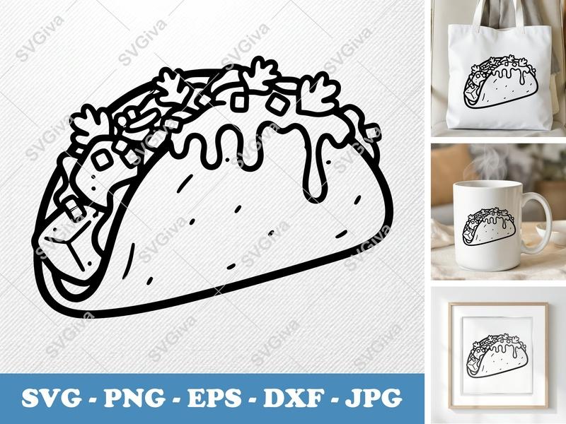Fish Taco with Garnish SVG | Puffy Soft Shapes | Inflated Pillow Art | PNG DXF EPS | Cricut Silhouette File