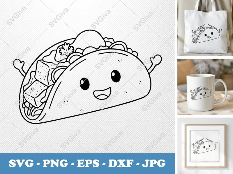 Fish Taco with Smiling Face SVG | Rounded Friendly Bean-Shaped Cut File | PNG DXF EPS | Cricut Silhouette Design