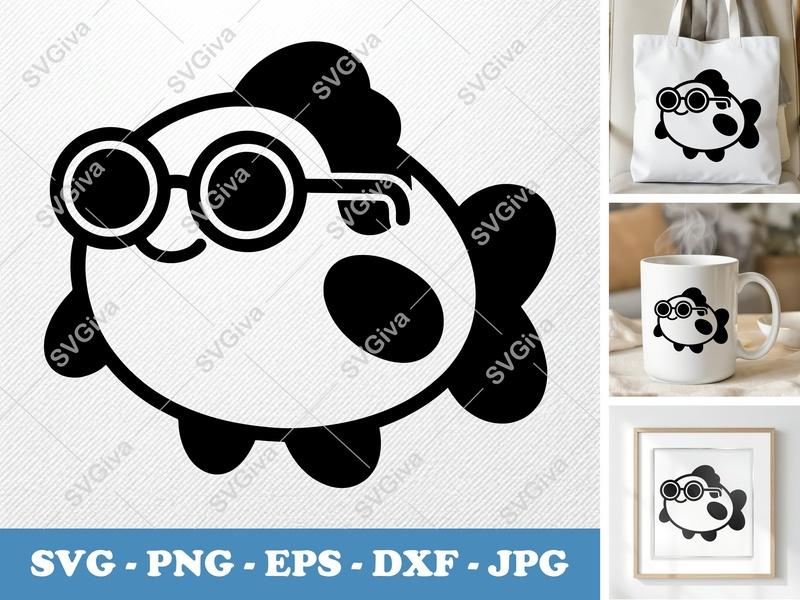 Fish wearing sunglasses SVG | Puffy Cartoon Clip Art | Inflated Pillow Soft Design | PNG DXF EPS | Cricut Silhouette File