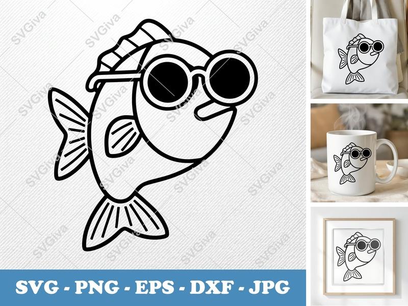 Fish with Glasses SVG | Cute Fish PNG EPS DXF | Summer Ocean Vector | Cricut Silhouette Cut File