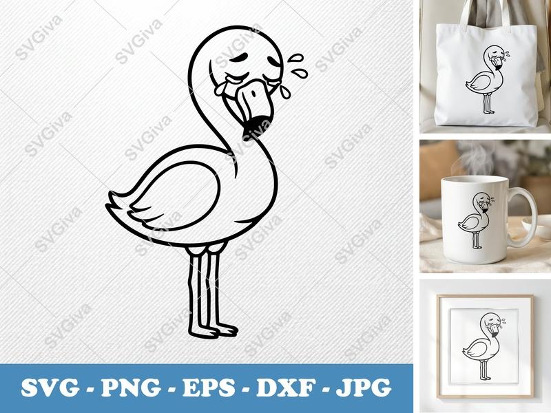 Flamingo Crying SVG | Friendly Rounded Body Bean-Shaped Cut File for Cricut, Silhouette | PNG DXF EPS