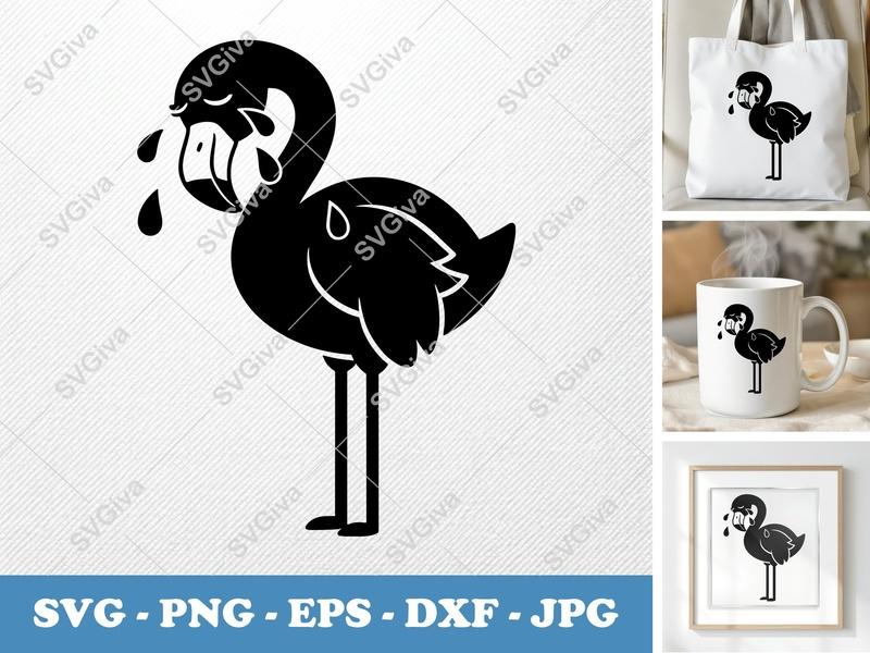 Flamingo Crying SVG | Puffy Soft Forms PNG DXF EPS | Cricut Silhouette Cut File