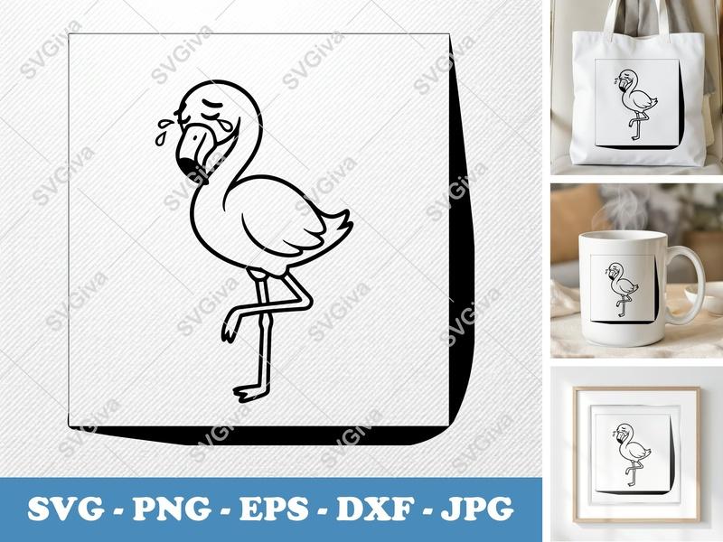 Flamingo Crying SVG | Sad Bird Cut File | Modern Clean Design | PNG EPS DXF for Cricut, Silhouette