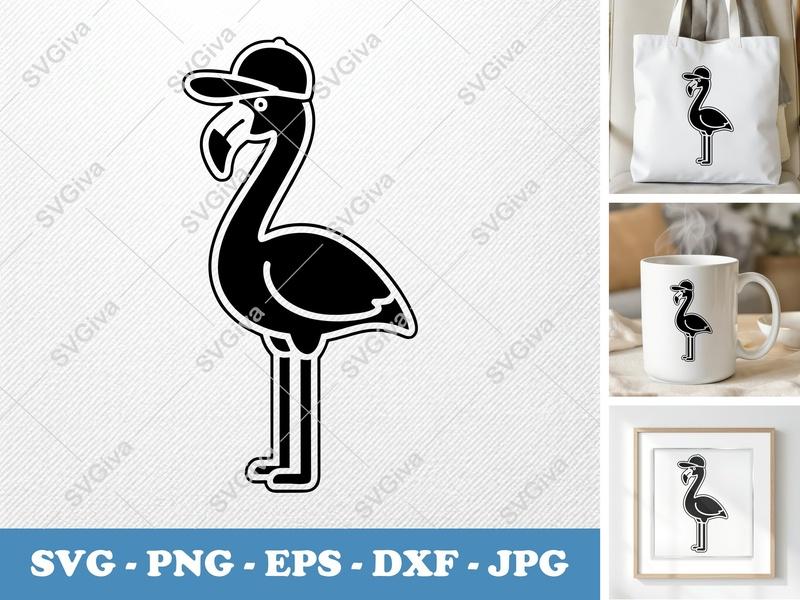Flamingo in a Cap SVG PNG DXF EPS | Cricut Silhouette Cut File | Soft Puffy Design