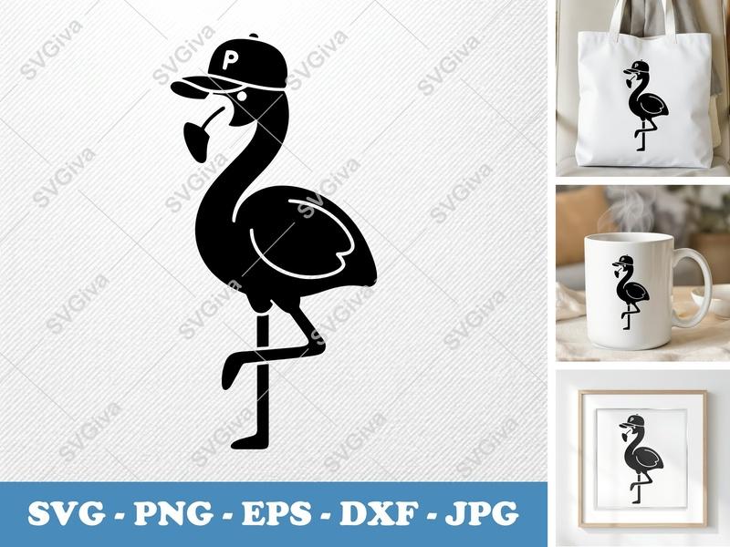 Flamingo in a Cap SVG PNG DXF EPS | Cricut Silhouette Cut File Vector Design